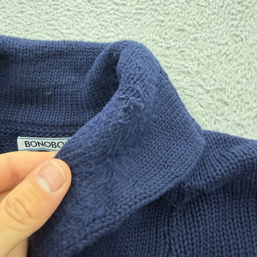 Bonobos Mens Navy Blue Shawl Collar Button Sweater 100% Cotton Shaker Knit Large